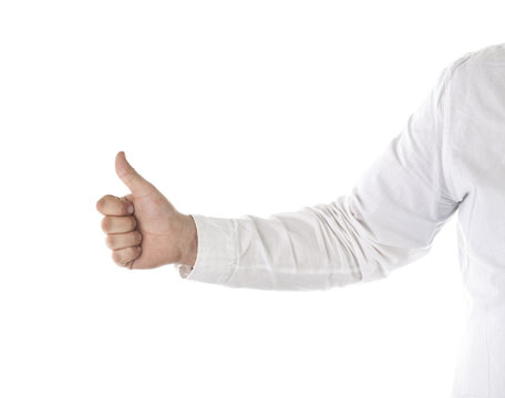 Businessman giving a thumb up, isolated on white background
