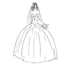 Bride in wedding dress white with bouquet