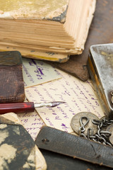 Old letters and pen as a background