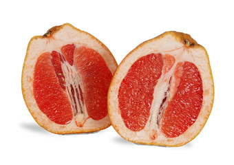 Close up of grapefruit sections isolated on white background