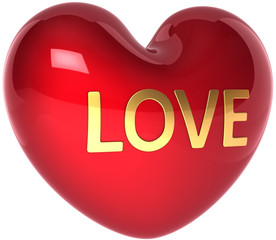 Red heart shape with Love golden word. Romantic Valentine