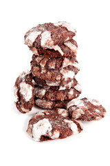 A stack of chocolate cookies isolated on white background