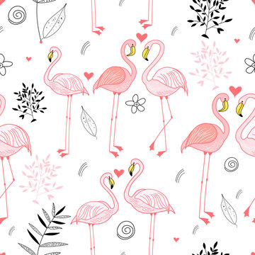 seamless pattern with a passionate pink flamingos