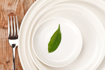 leaf on the white plates