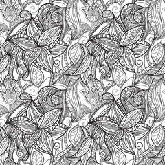 seamless hand drawn monochrome floral pattern