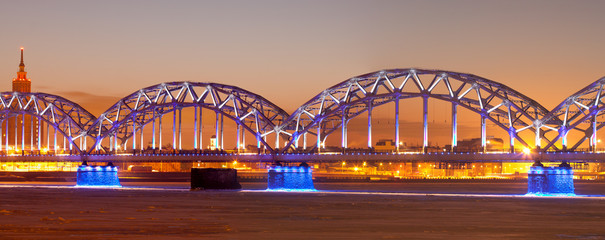 Illuminated railway bridge