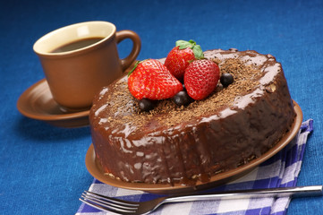 Homemade chocolate cake and coffee