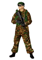 Velvet curtains Military The soldier holding a rifle. Highly detailed image.