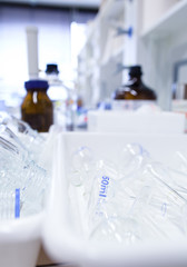 chemistry lab (shallow DOF; focus on the glassware )