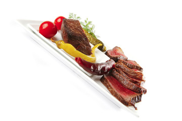 hot grilled meat and vegetables