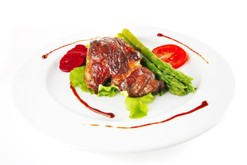 beef meat served on plate