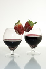 Two goblets with coctail and strawberries