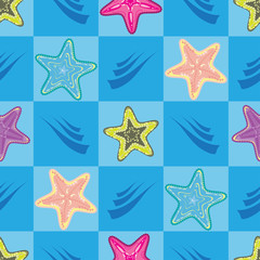 Fototapeta na wymiar Seamless pattern with colorful star-fishes