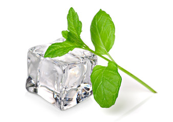 Ice cube with fresh mint
