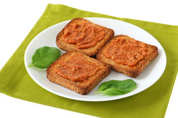 toasts with pesto and basil