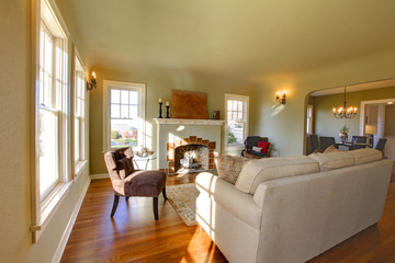 Beautiful living room with fairy tale fireplace.