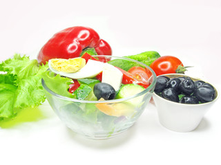 greek salad with olives egg and vegetables