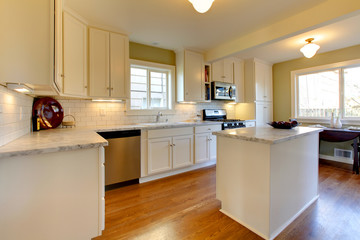 White and green kitchen with luxury design