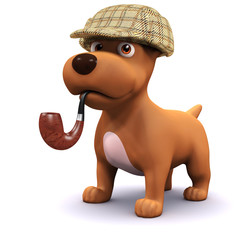 3d Dog detective in his Sherlock Holmes outfit