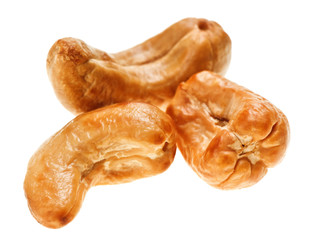 Three unshelled roasted cashew nuts