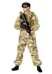 The soldier holding a rifle. Highly detailed image.