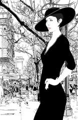 Vlies Fototapete Abbildung Paris Illustration einer eleganten Dame in Paris