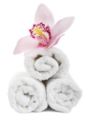Fototapeta na wymiar towels and flower isolated