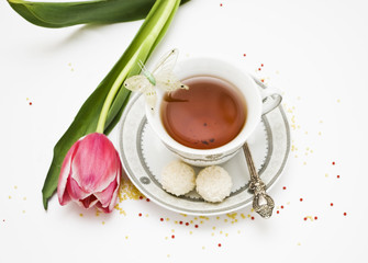 pink tulip and tea