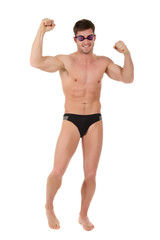 Fototapeta premium Young man swimmer, victorious