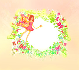 floral background with a beautiful fairy