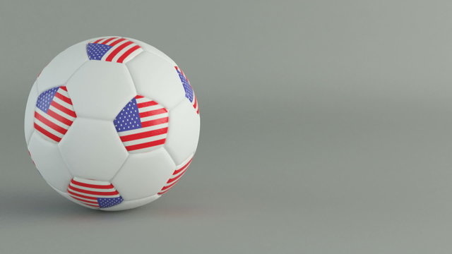 3D Render of spinning soccer ball with flag of  USA