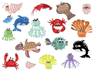 Fotobehang Onder de zee Zeedieren, pictogrammen, vector