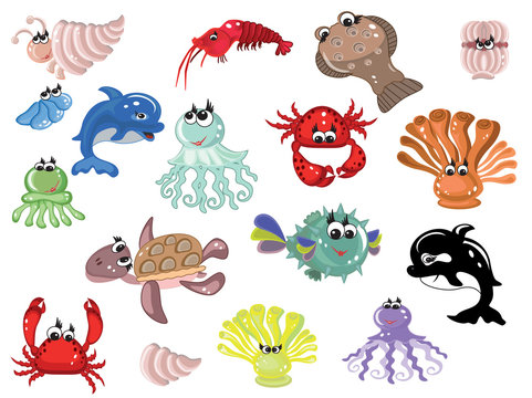 Sea animals,icons, vector