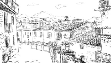 Drawing to the greek town-sketch