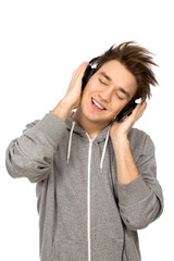 Young man enjoying music