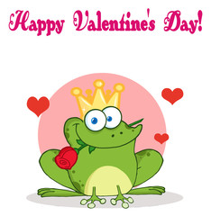 Happy Valentines Day Text Over A Frog Prince With A Rose