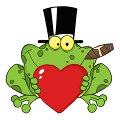 Frog With A Hat And Cigar Holding A Red Heart