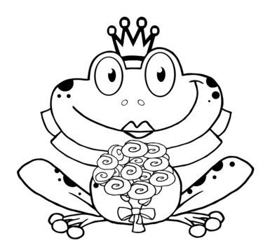 Outlined Bride Frog Cartoon Character