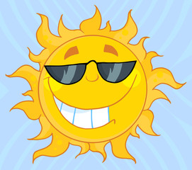 Smiling Sun Mascot Cartoon Character With Sunglasses