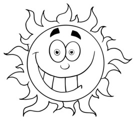 Outlined Smiling Sun Mascot Cartoon Character