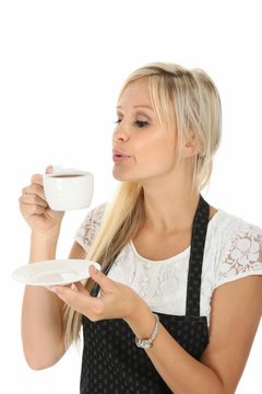 Lovely Blond Girl with Hot Beverage