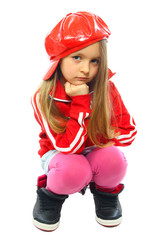hip-hop cute little girl posing isolated on white
