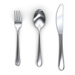 3d fork spoon and knife