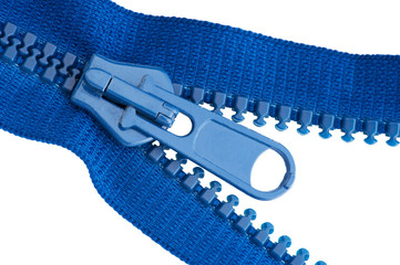 Blue sewing zipper macro