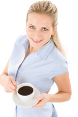 Cheerful young woman with coffee