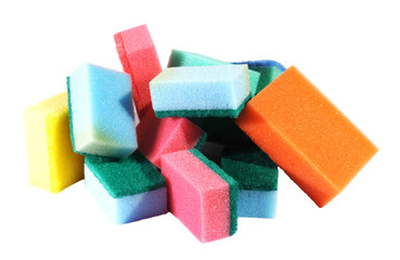 heap of coloured bath sponge, sponge