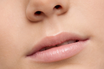 Naklejka premium Close up lips makeup zone. Macro