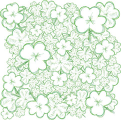 Background with sketch clovers for St.Patrick`s day, vector