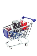 poker chips and dices in shopping trolley