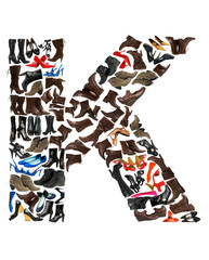 Fototapeta na wymiar Font made of hundreds of shoes - Letter K